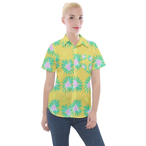 Mazipoodles Bold Daises Yellow Women s Short Sleeve Pocket Shirt by Mazipoodles