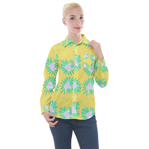 Mazipoodles Bold Daises Yellow Women s Long Sleeve Pocket Shirt by Mazipoodles