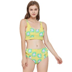 Mazipoodles Bold Daises Yellow Frilly Bikini Set by Mazipoodles