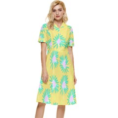 Mazipoodles Bold Daises Yellow Button Top Knee Length Dress by Mazipoodles