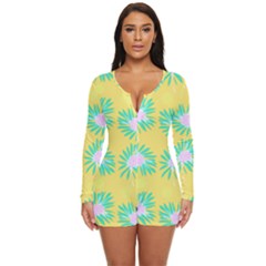 Mazipoodles Bold Daises Yellow Long Sleeve Boyleg Swimsuit by Mazipoodles