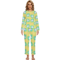 Mazipoodles Bold Daises Yellow Womens  Long Sleeve Lightweight Pajamas Set by Mazipoodles