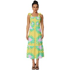 Mazipoodles Bold Daises Yellow Tie-strap Tiered Midi Chiffon Dress by Mazipoodles