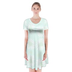 Mazipoodles Bold Daisies Spearmint Short Sleeve V-neck Flare Dress by Mazipoodles