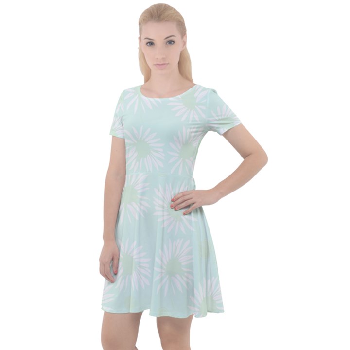 Mazipoodles Bold Daisies Spearmint Cap Sleeve Velour Dress 