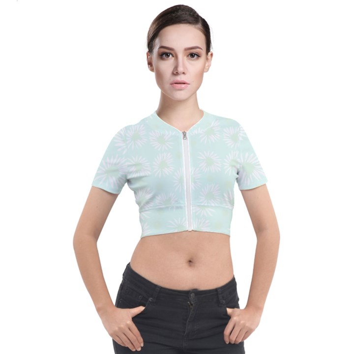 Mazipoodles Bold Daisies Spearmint Short Sleeve Cropped Jacket