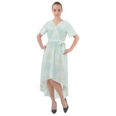 Mazipoodles Bold Daisies Spearmint Front Wrap High Low Dress by Mazipoodles