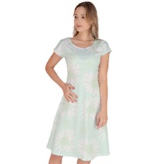 Mazipoodles Bold Daisies Spearmint Classic Short Sleeve Dress by Mazipoodles