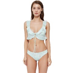 Mazipoodles Bold Daisies Spearmint Low Cut Ruffle Edge Bikini Set by Mazipoodles