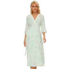 Mazipoodles Bold Daisies Spearmint Midsummer Wrap Dress by Mazipoodles