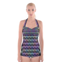 Inspirational Think Big Concept Pattern Boyleg Halter Swimsuit  by dflcprintsclothing