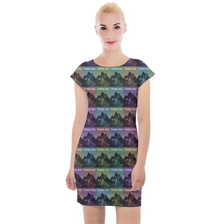 Inspirational Think Big Concept Pattern Cap Sleeve Bodycon Dress