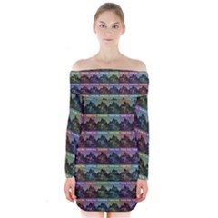 Inspirational Think Big Concept Pattern Long Sleeve Off Shoulder Dress by dflcprintsclothing