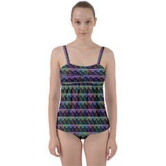 Inspirational Think Big Concept Pattern Twist Front Tankini Set