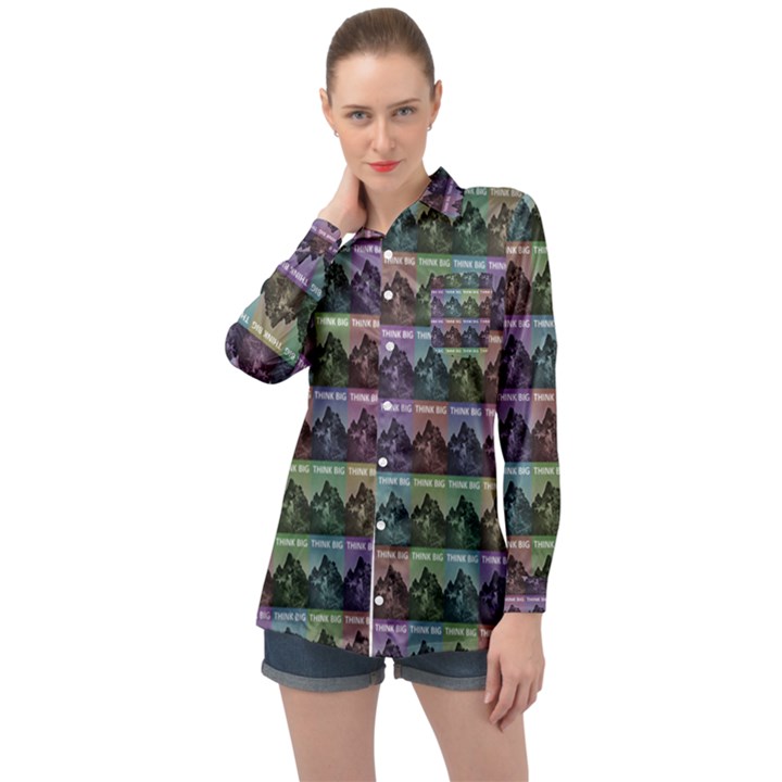 Inspirational Think Big Concept Pattern Long Sleeve Satin Shirt