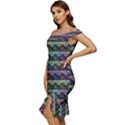 Inspirational Think Big Concept Pattern Off Shoulder Ruffle Split Hem Bodycon Dress View2