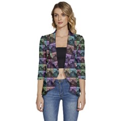 Inspirational Think Big Concept Pattern Women s 3/4 Sleeve Ruffle Edge Open Front Jacket