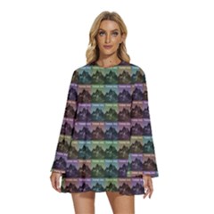 Inspirational Think Big Concept Pattern Round Neck Long Sleeve Bohemian Style Chiffon Mini Dress by dflcprintsclothing