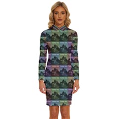 Inspirational Think Big Concept Pattern Long Sleeve Shirt Collar Bodycon Dress by dflcprintsclothing