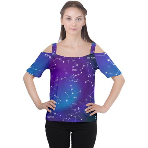 Realistic Night Sky With Constellations Cutout Shoulder Tee by Cowasu