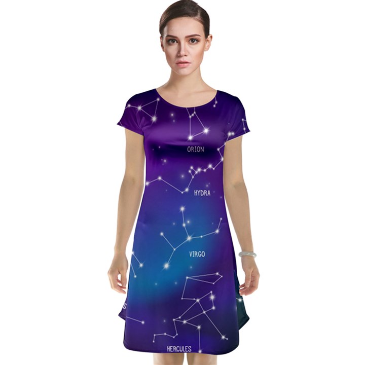 Realistic Night Sky With Constellations Cap Sleeve Nightdress