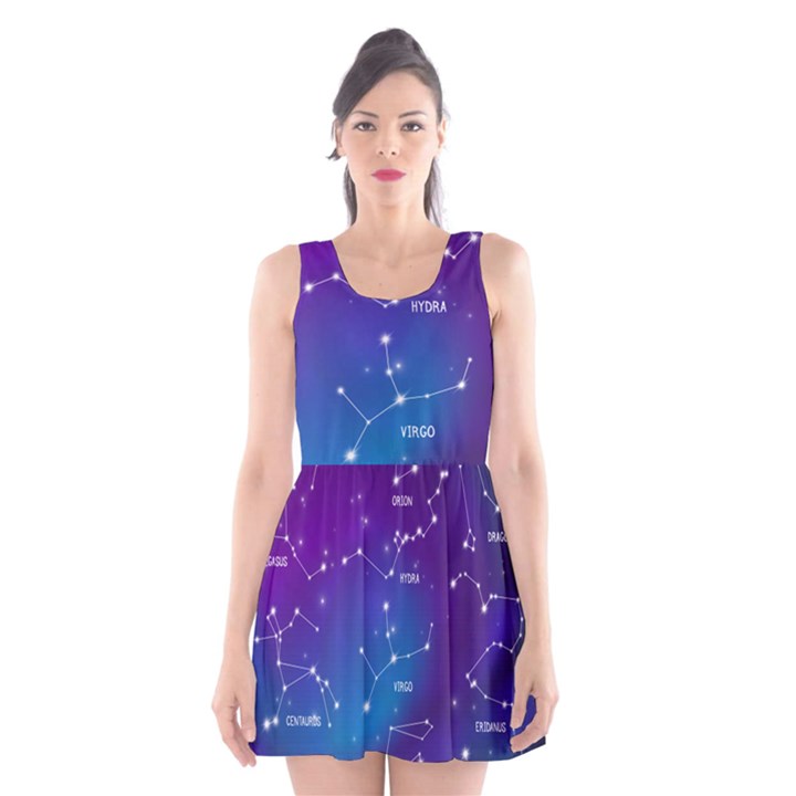 Realistic Night Sky With Constellations Scoop Neck Skater Dress