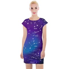 Realistic Night Sky With Constellations Cap Sleeve Bodycon Dress by Cowasu