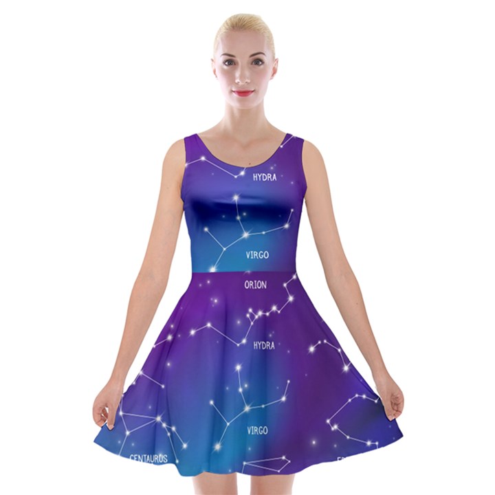 Realistic Night Sky With Constellations Velvet Skater Dress