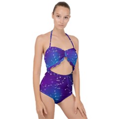 Realistic Night Sky With Constellations Scallop Top Cut Out Swimsuit by Cowasu