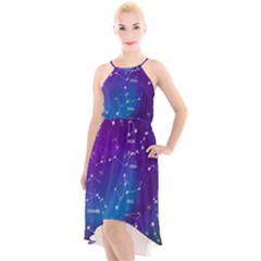 Realistic Night Sky With Constellations High-low Halter Chiffon Dress 