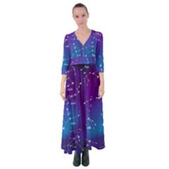 Realistic Night Sky With Constellations Button Up Maxi Dress by Cowasu