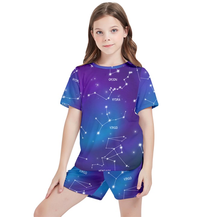 Realistic Night Sky With Constellations Kids  Tee And Sports Shorts Set