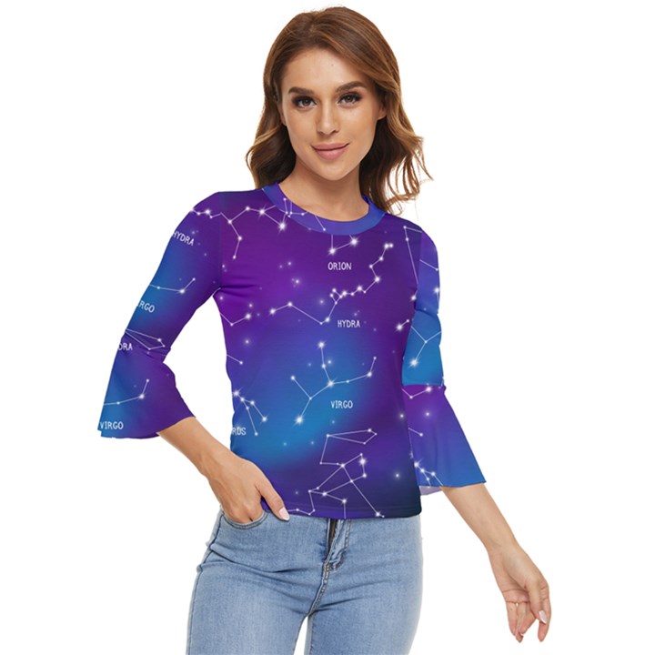 Realistic Night Sky With Constellations Bell Sleeve Top