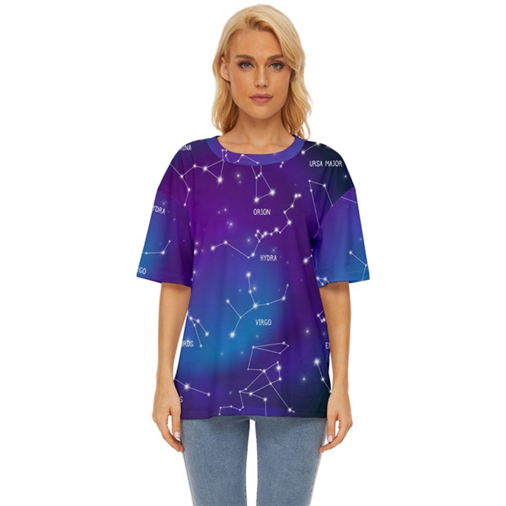 Realistic Night Sky With Constellations Oversized Basic Tee