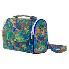 Blue On Green Flow Satchel Shoulder Bag by kaleidomarblingart