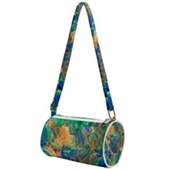 Blue On Green Flow Mini Cylinder Bag by kaleidomarblingart