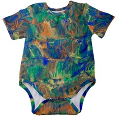 Blue On Green Flow Baby Short Sleeve Bodysuit by kaleidomarblingart