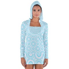 Mazipoodles Baby Blue Check Donuts Long Sleeve Hooded T-shirt by Mazipoodles