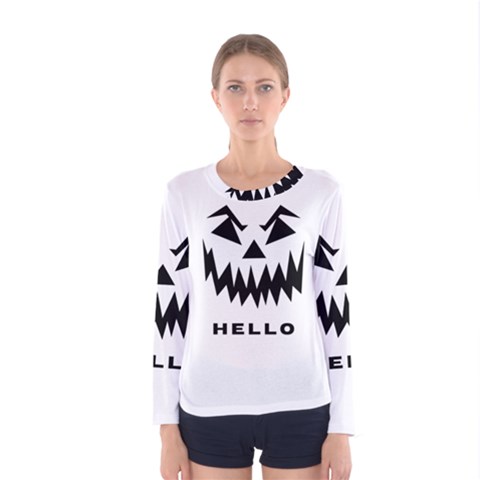 Hello Black And White T-shirt Design Women s Long Sleeve Tee by Naina