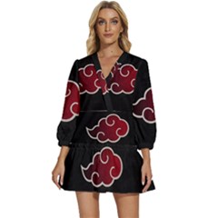 Naruto-akatsuki- Chan V-neck Placket Mini Dress