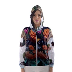 Crocodile Vs Monkey Watercolor 1 Dreamshaper V7 3d Floral 0 Women s Hooded Windbreaker by mohdmosin2535