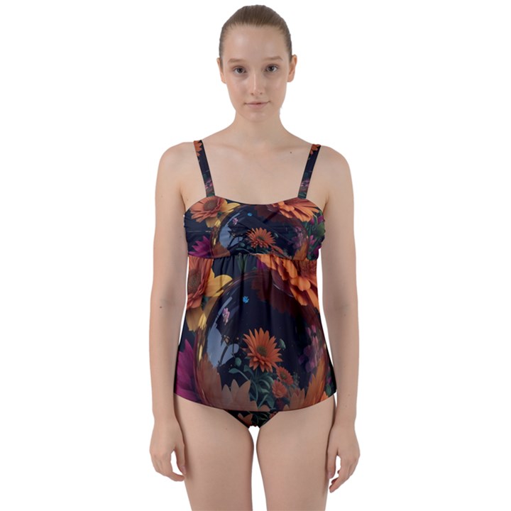 Crocodile Vs Monkey Watercolor 1 Dreamshaper V7 3d Floral 0 Twist Front Tankini Set