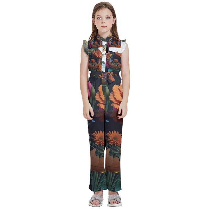 Crocodile Vs Monkey Watercolor 1 Dreamshaper V7 3d Floral 0 Kids  Sleeveless Ruffle Edge Band Collar Chiffon One Piece