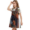 Crocodile Vs Monkey Watercolor 1 Dreamshaper V7 3d Floral 0 Kids  Bow Tie Puff Sleeve Dress View3