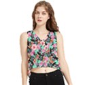 Flower Black Pink V-Neck Cropped Tank Top View1