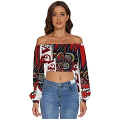 Devil2 Long Sleeve Crinkled Weave Crop Top by RuuGallery10