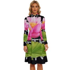 Lotus2 Long Sleeve Shirt Collar A-line Dress