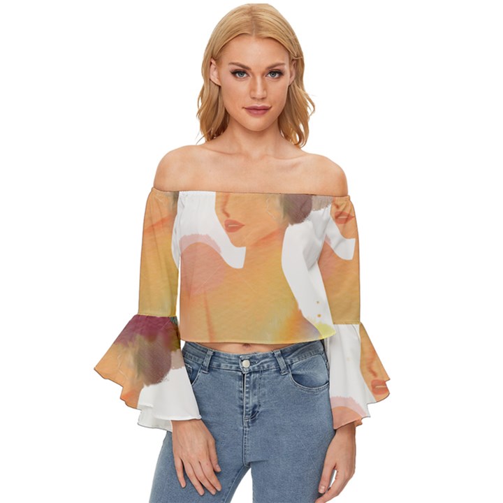 Lady Off Shoulder Flutter Bell Sleeve Top