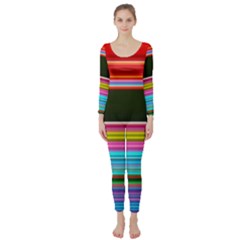 Horizontal Line Colorful Long Sleeve Catsuit by Grandong