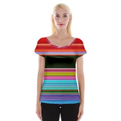 Horizontal Line Colorful Cap Sleeve Top by Grandong